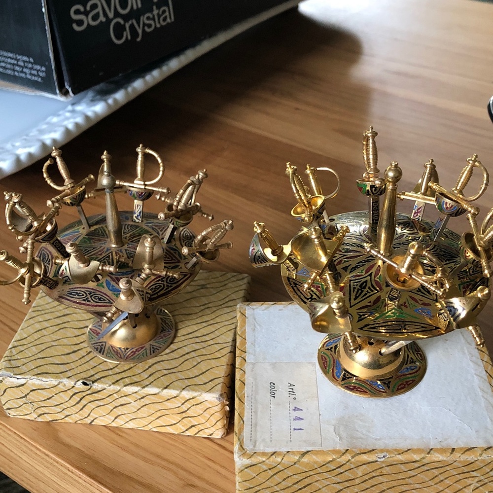 Decorative metal toothpick holders